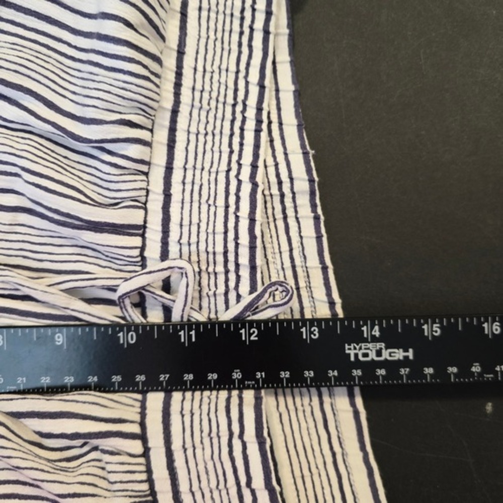 AGB Womens Navy White Striped Wide Leg Palazzo Pants Smocked Waist L‎ - Picture 8 of 10